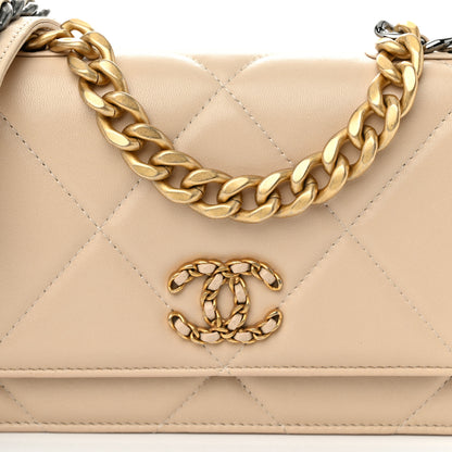Chanel Goatskin Quilted Chanel 19 Wallet On Chain WOC Beige 9 of 12