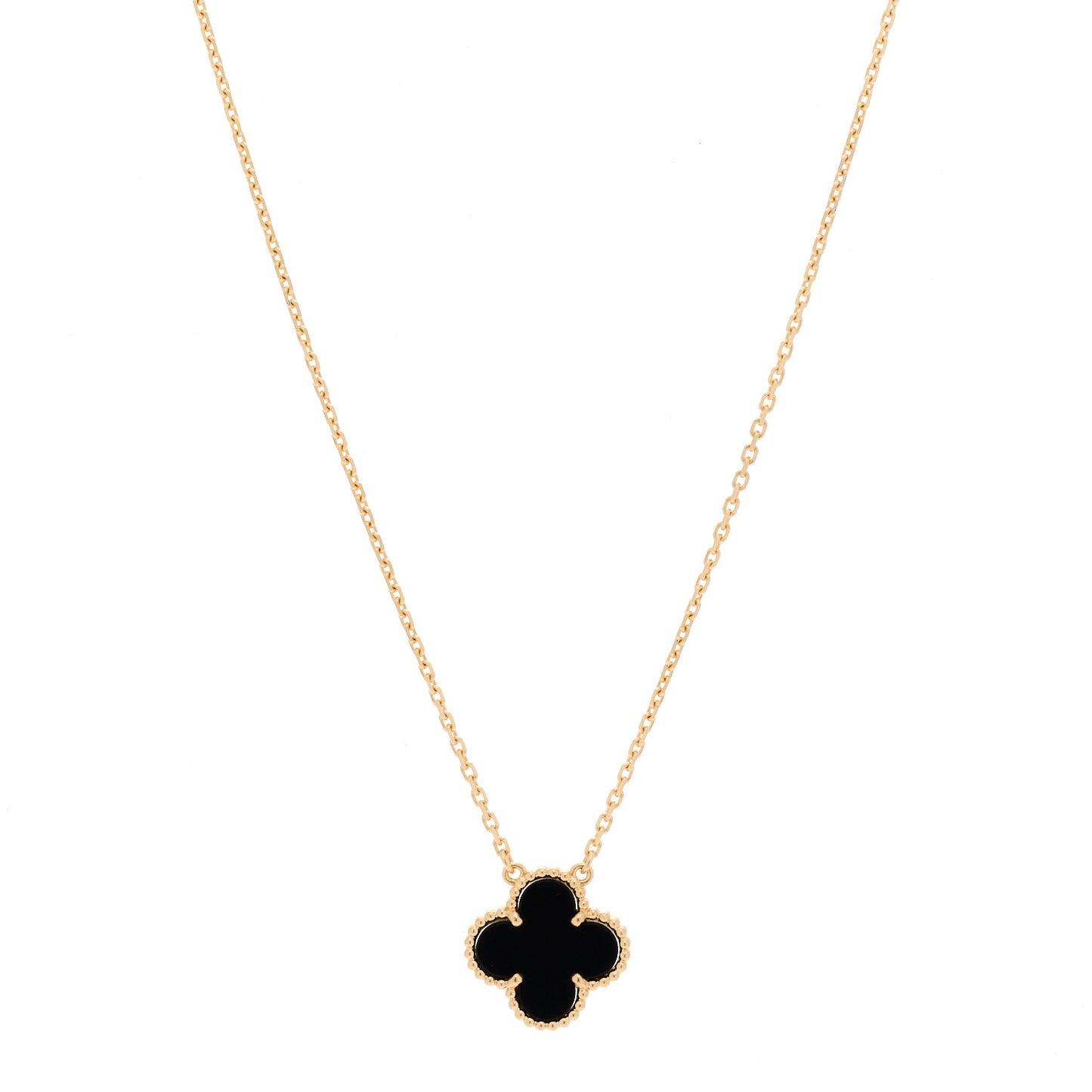 18K Yellow Gold Black Onyx Vintage Alhambra Pendant Necklace