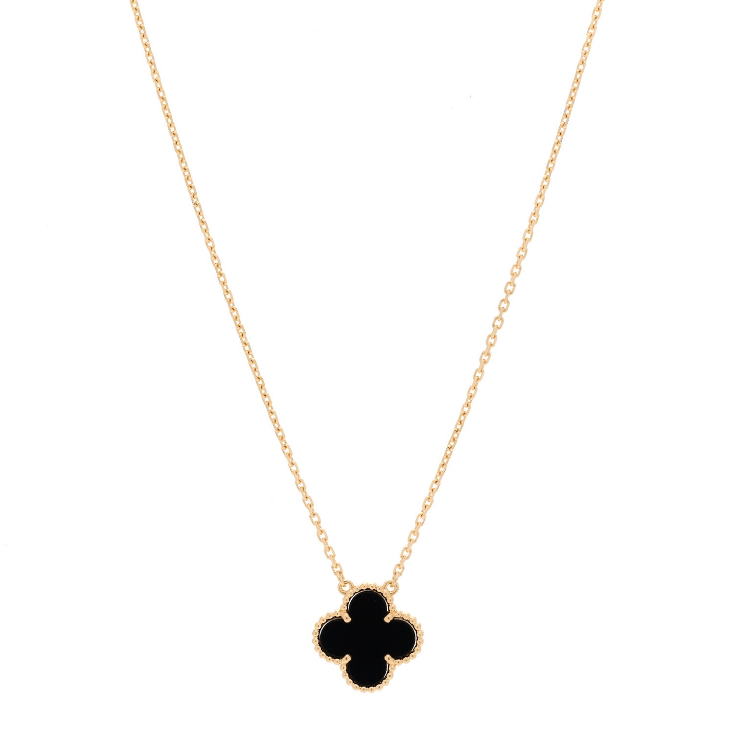 Van Cleef & Arpels 18K Yellow Gold Black Onyx Vintage Alhambra Pendant Necklace 1 of 6