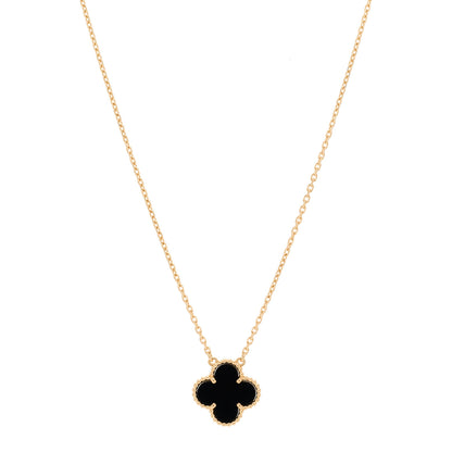Van Cleef & Arpels 18K Yellow Gold Black Onyx Vintage Alhambra Pendant Necklace 1 of 6