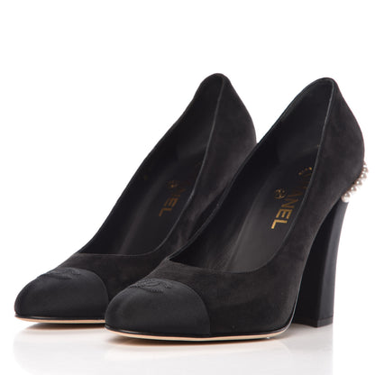 Chanel Suede Grosgrain Pearl CC Cap Toe Pump 39.5 Black 3 of 9