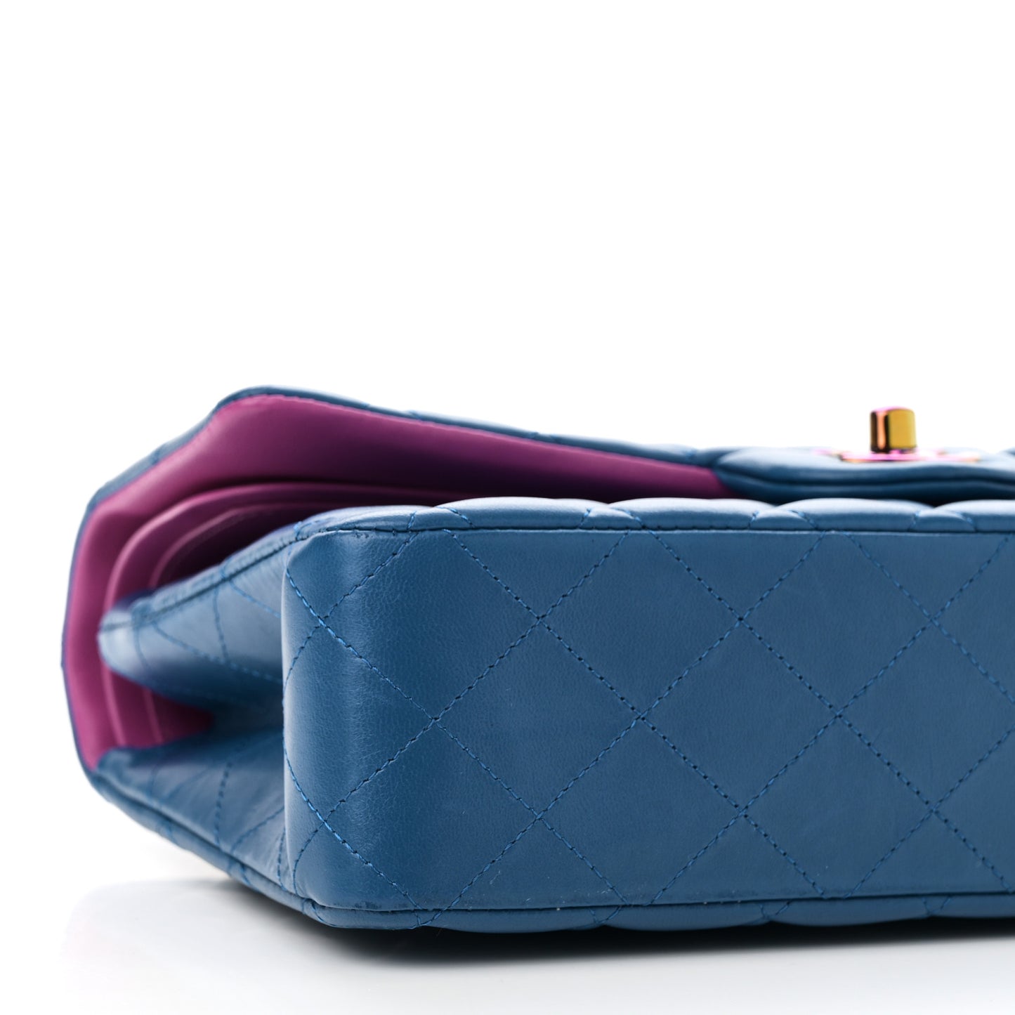 Lambskin Quilted Medium Double Flap Blue Pink