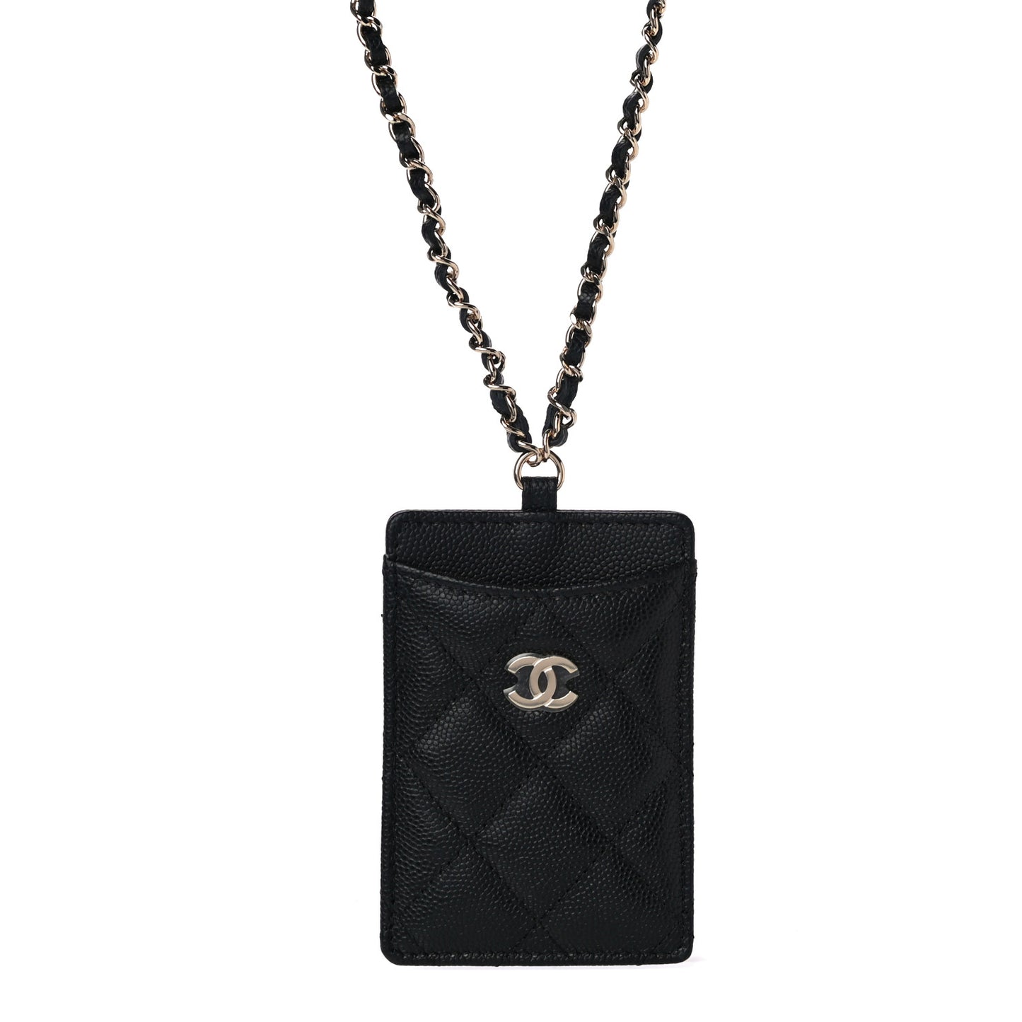 Caviar Quilted Card Holder On Chain Black
