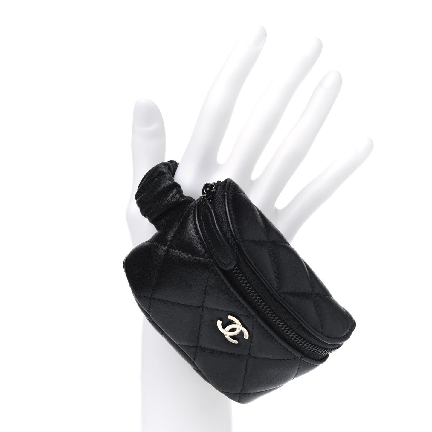 Lambskin Quilted Arm Coin Purse Black
