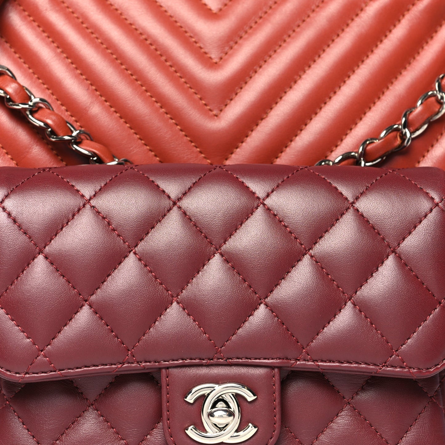 Calfskin Chevron Quilted Double Camera Bag With Flap Red