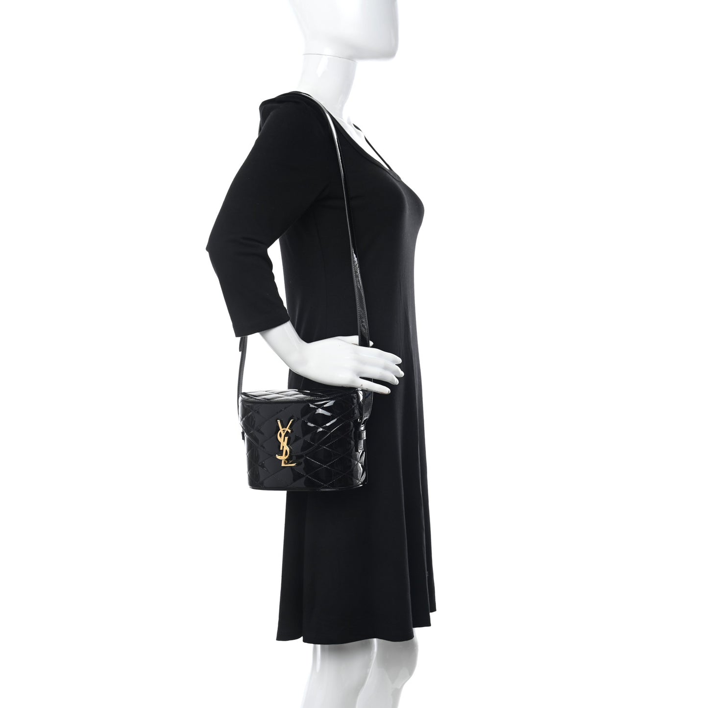 Patent Matelasse Monogram June Box Bag Black