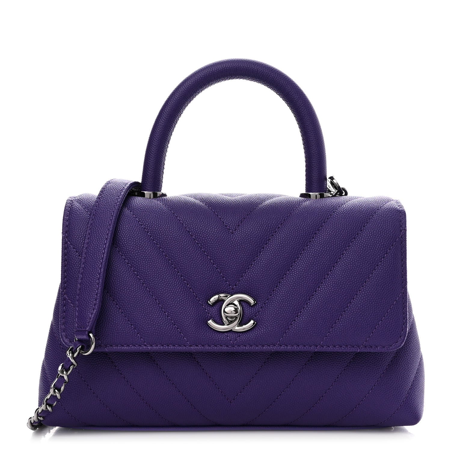 Chanel Caviar Chevron Quilted Mini Coco Handle Flap Purple 1 of 11