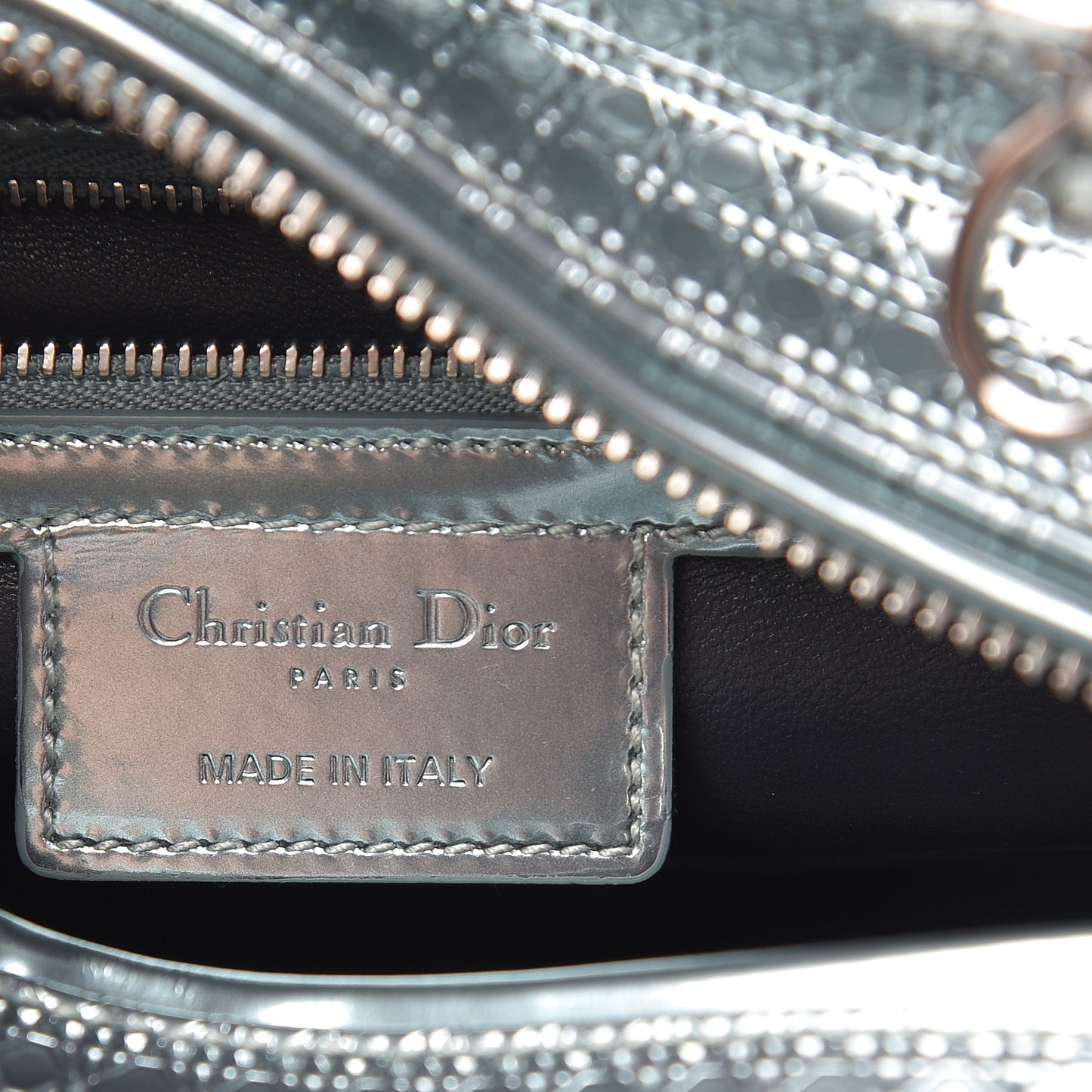 Metallic Patent Micro-Cannage Medium Lady Dior Light Blue