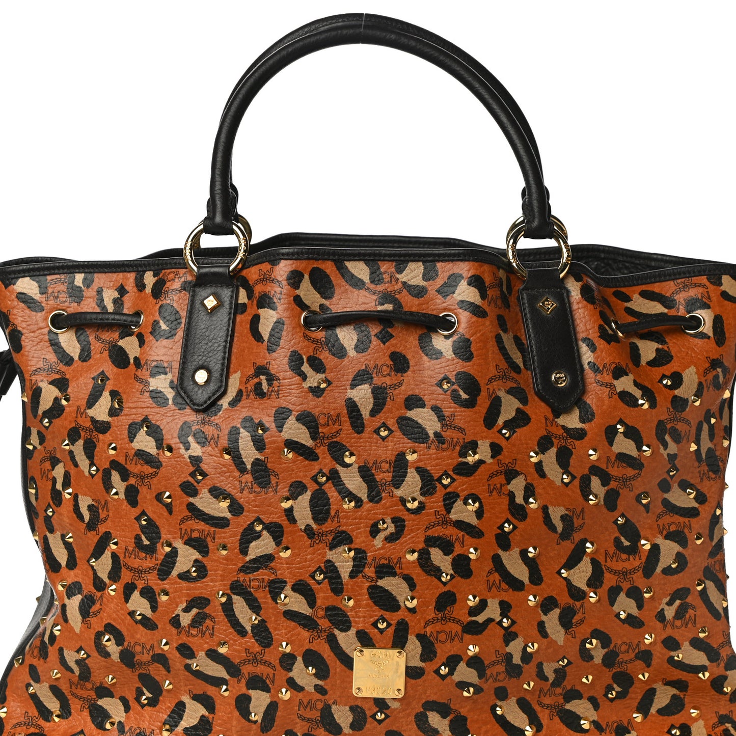 Visetos Leopard Print Large Drawstring Shoulder Bag Cognac