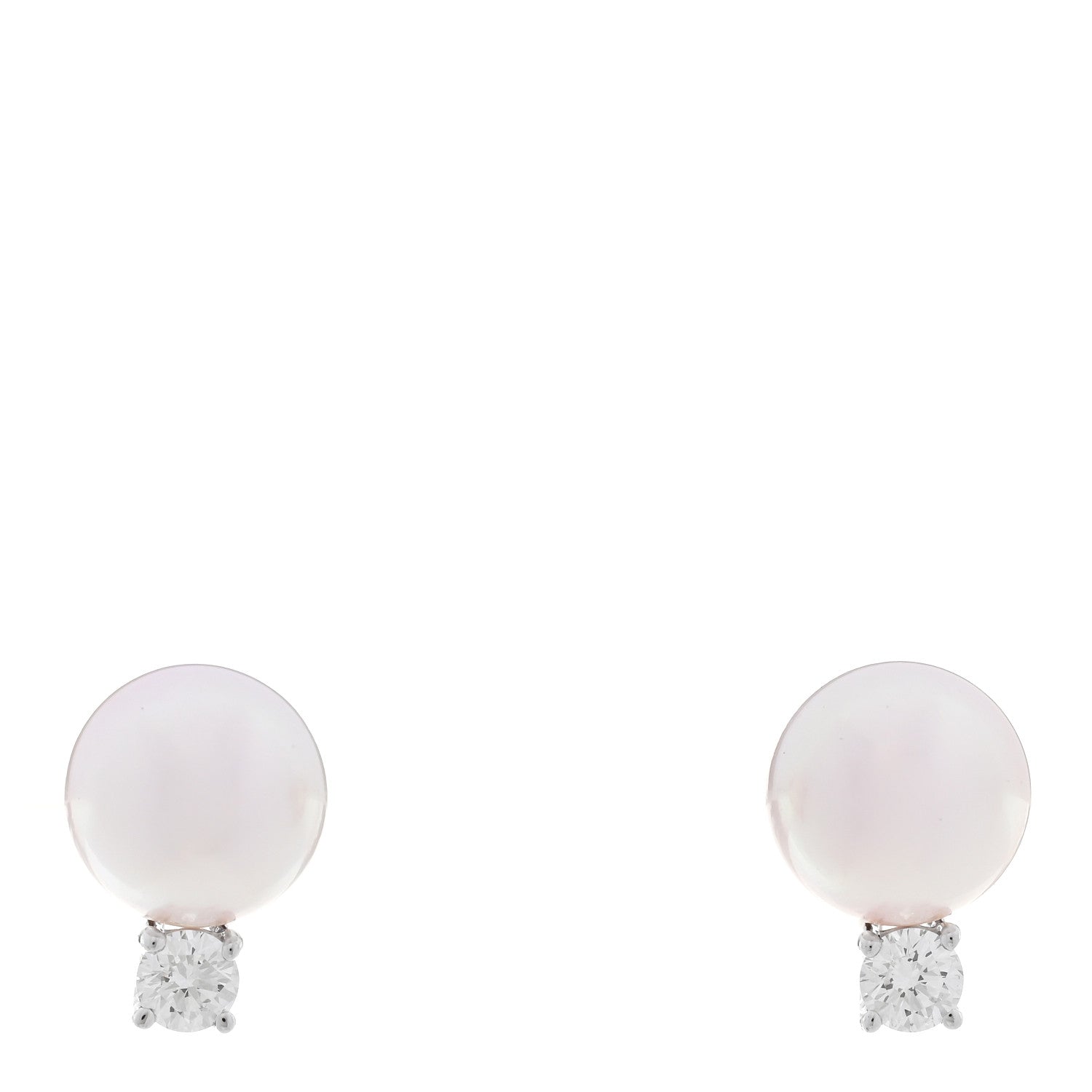 Tiffany 18K White Gold Diamond Akoya Pearl 7.5-8mm Signature Earrings 1 of 4