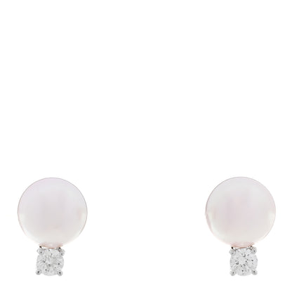 Tiffany 18K White Gold Diamond Akoya Pearl 7.5-8mm Signature Earrings 1 of 4