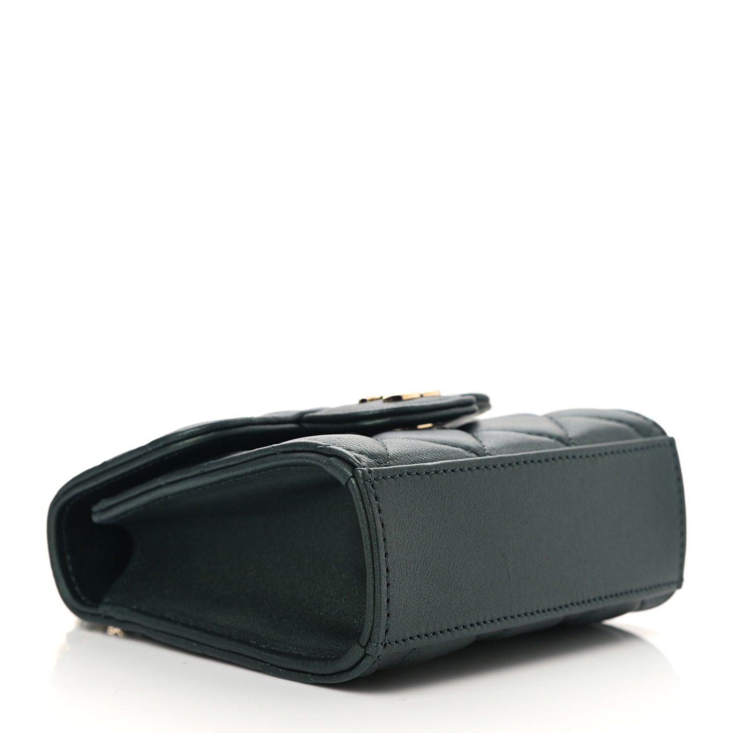 Iridescent Lambskin Quilted Top Handle Flap Clutch With Chain Dark Green
