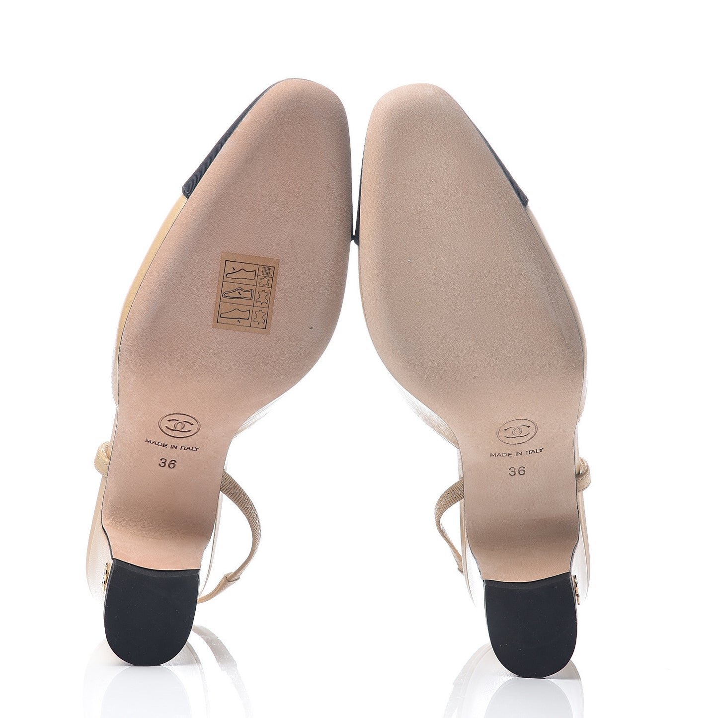 Goatskin Grosgrain Cap Toe CC Slingback Pumps 36 Beige Black
