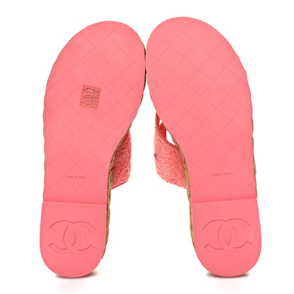 Chanel Terry Cloth Raffia CC Logo Thong Sandals 40 Pink 5 of 9