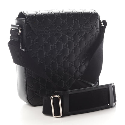 Gucci Guccissima Signature Single Buckle Flap Messenger Bag Black 3 of 9
