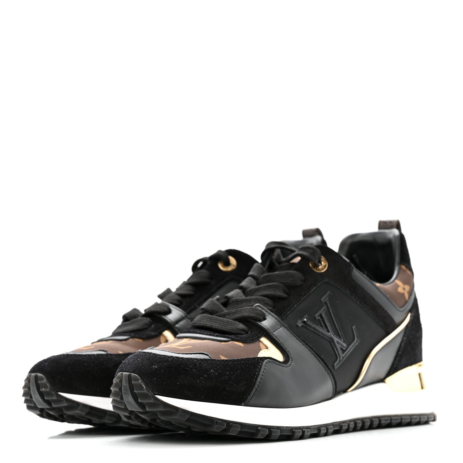 Louis Vuitton Suede Calfskin Recycled Monogram Nylon Run Away Sneakers 39 Black 4 of 13