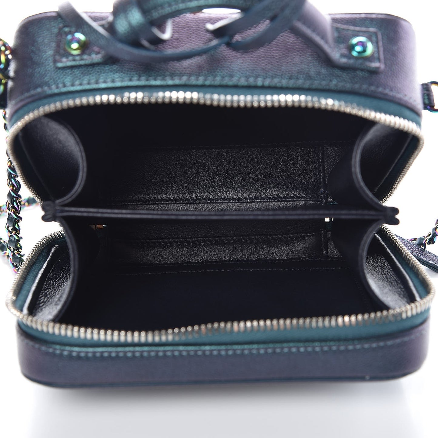 Iridescent Caviar Quilted Small CC Filigree Vanity Case Dark Turquoise