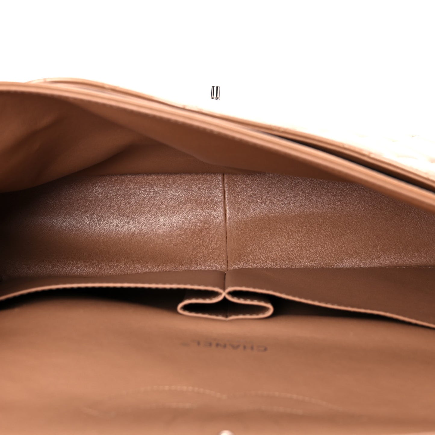 Patent Calfskin Quilted Maxi Double Flap Dark Beige