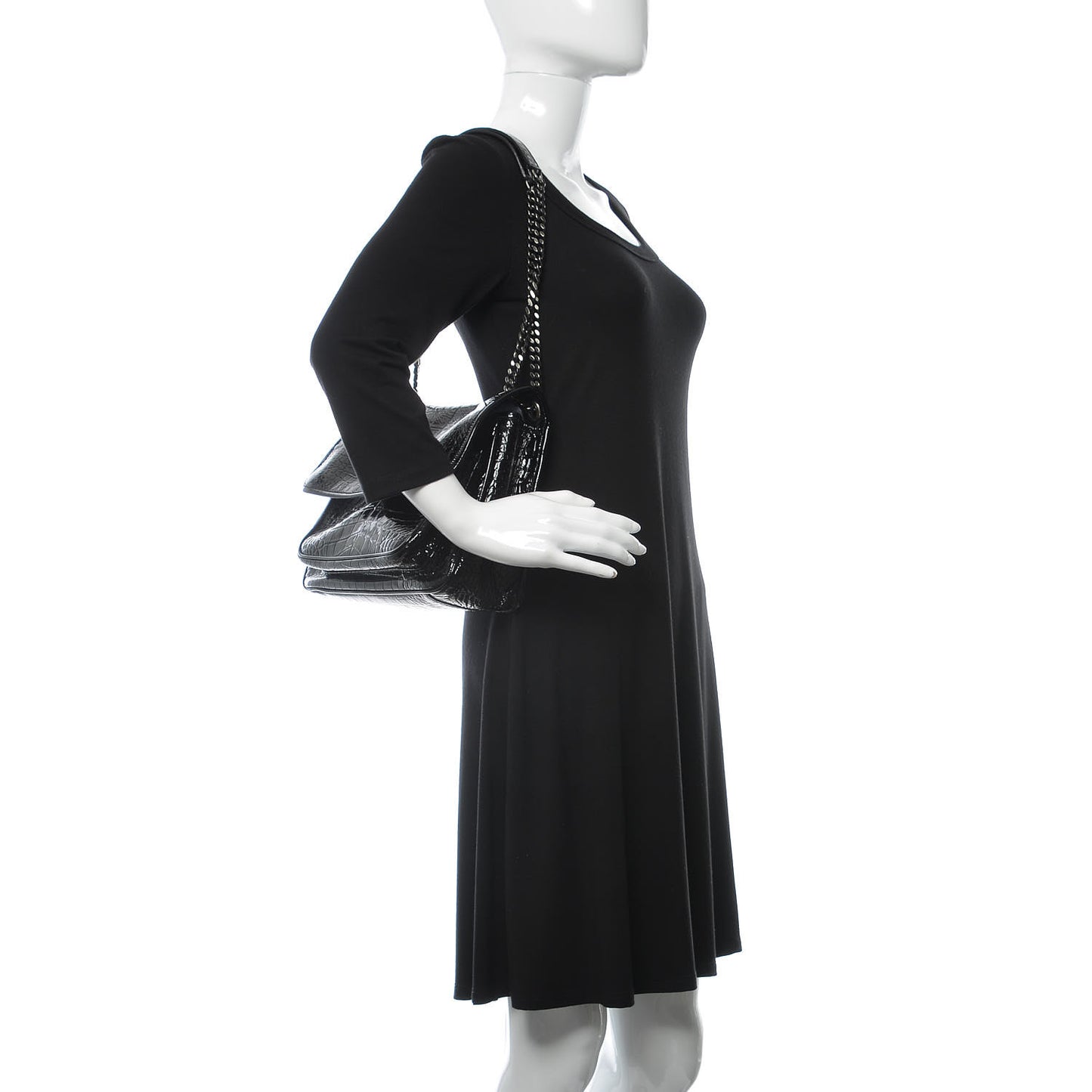 Patent Crocodile Embossed Lambskin Monogram Medium Niki Chain Satchel Black