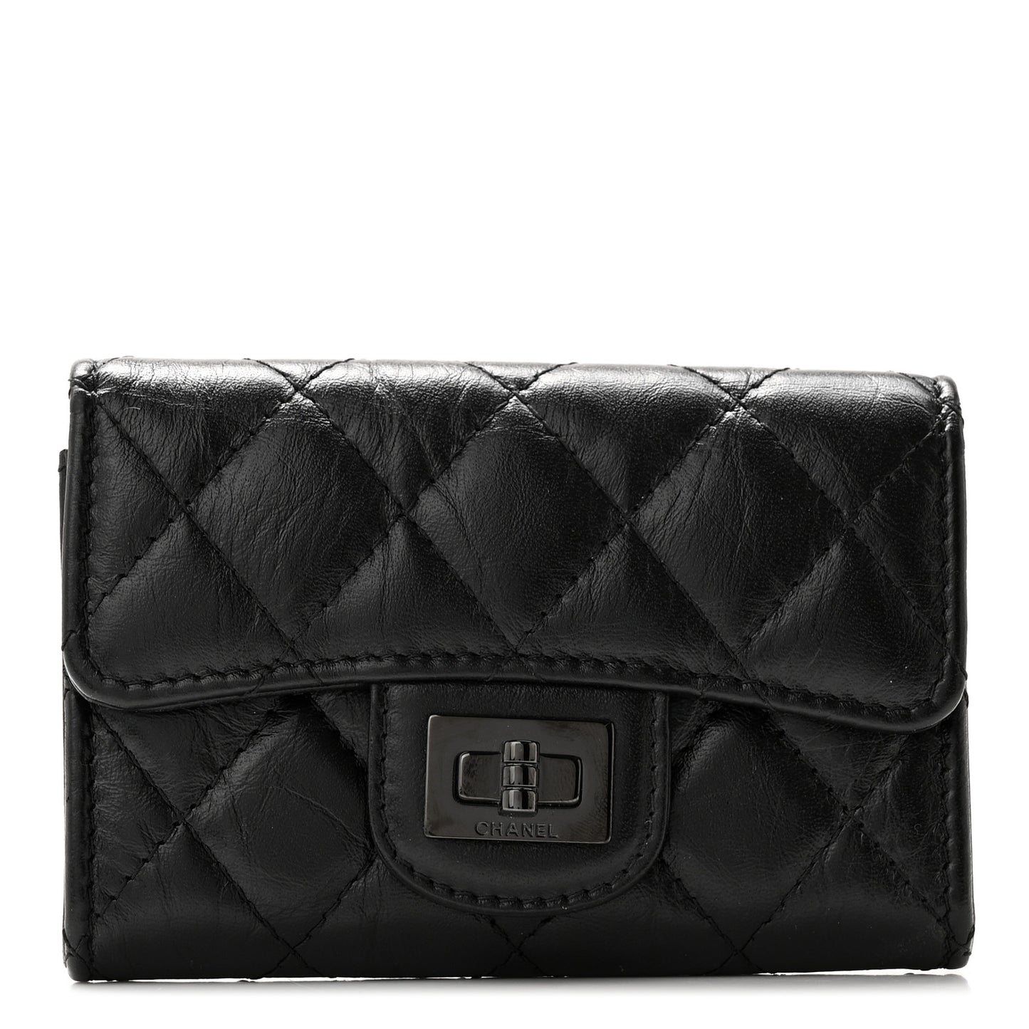 Aged Calfskin Quilted Reissue Flap Card Holder So Black