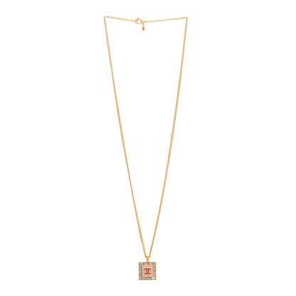 Chanel Crystal Baguette CC Pendant Necklace Pink Gold 3 of 4