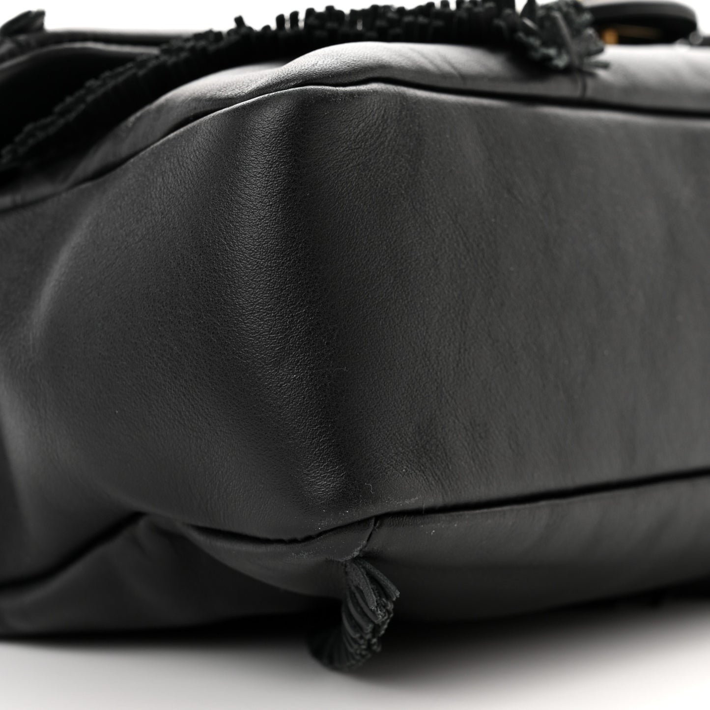 Lambskin Fringe Single Flap Black