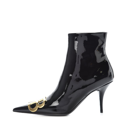 Balenciaga Patent BB Pointy Toe Ankle Booties 37 Black 1 of 9