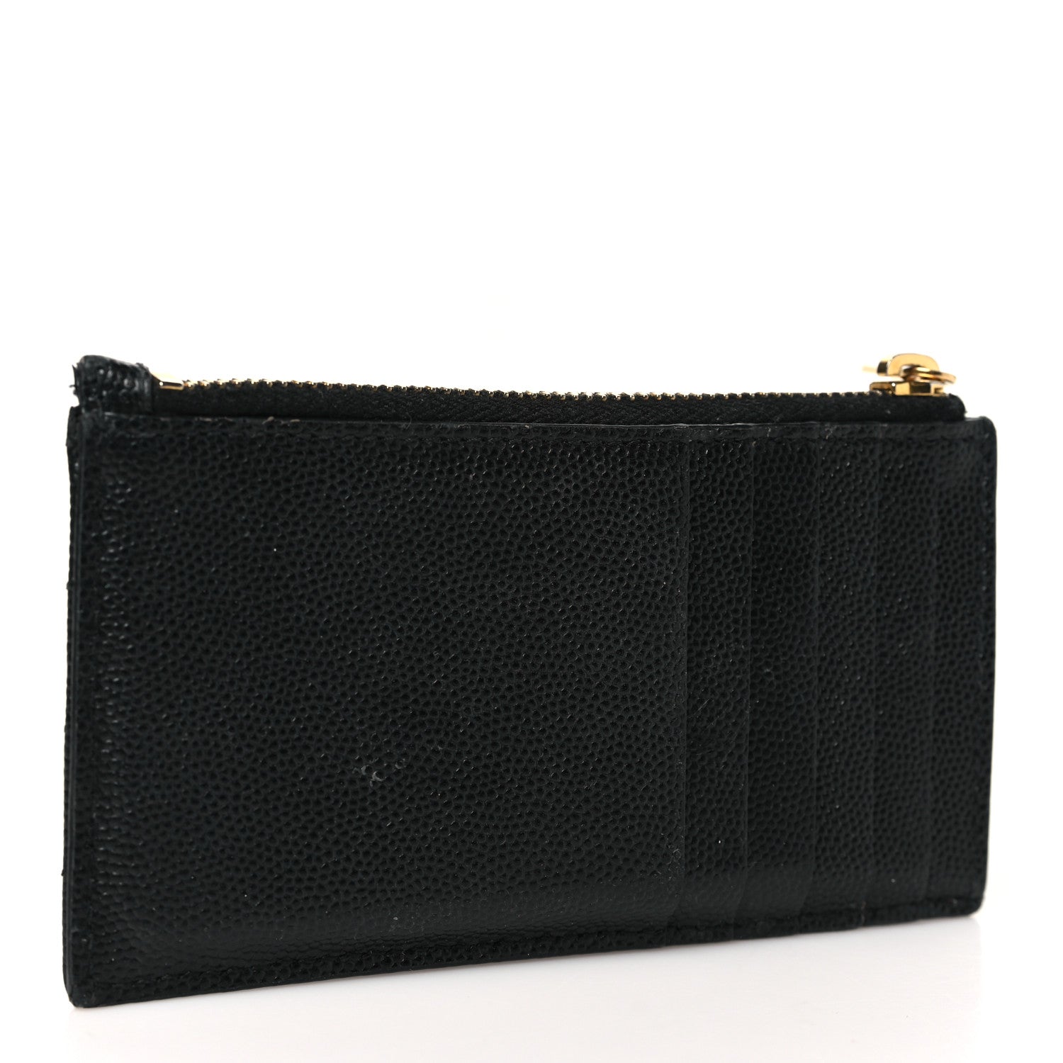 Saint Laurent Grain De Poudre Matelasse Chevron Monogram Fragments Zippered Card Case Black 3 of 8