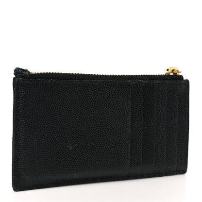 Saint Laurent Grain De Poudre Matelasse Chevron Monogram Fragments Zippered Card Case Black 3 of 8
