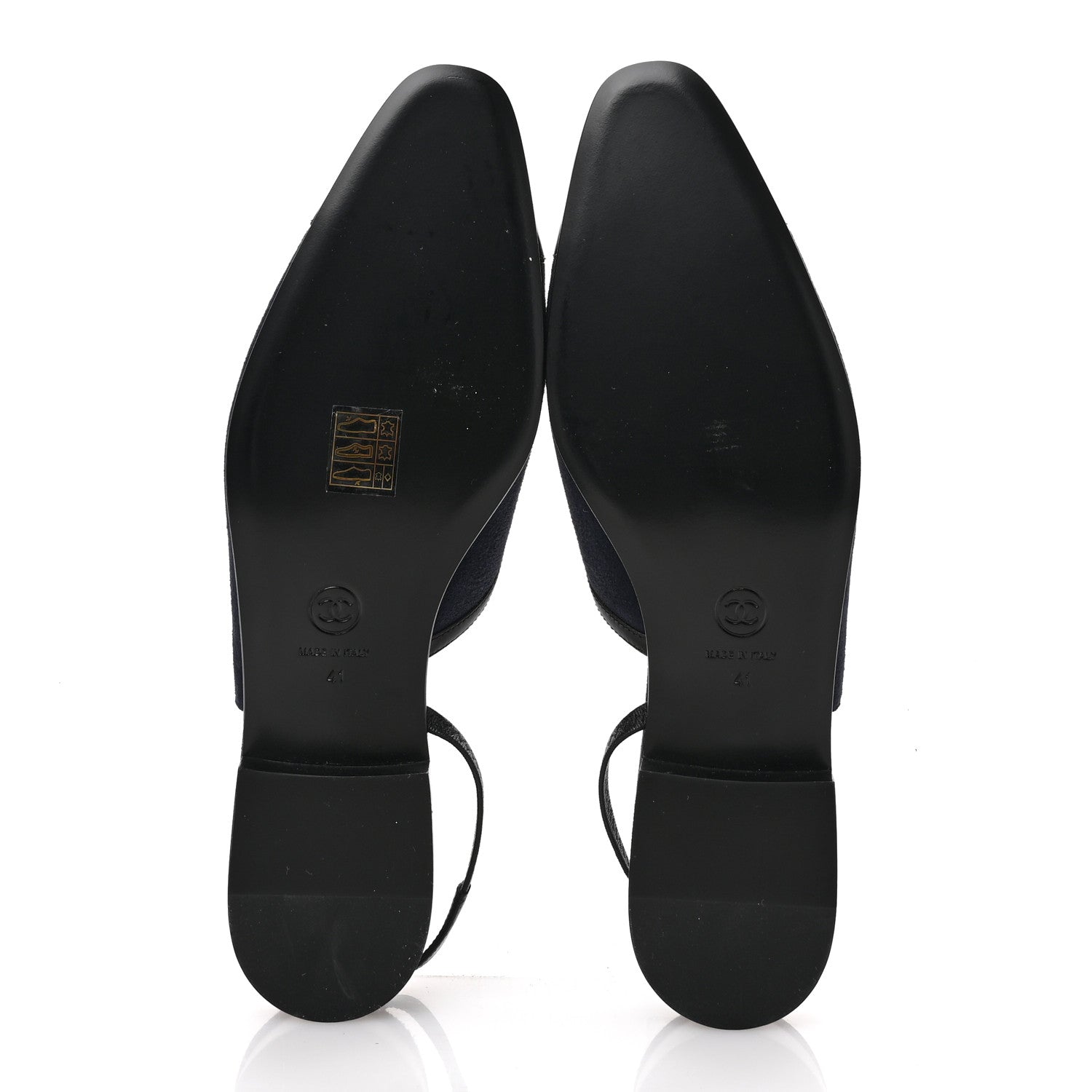 Chanel Suede Patent Crystal CC Cap Toe Slingback Flats 41 Navy Black 6 of 9