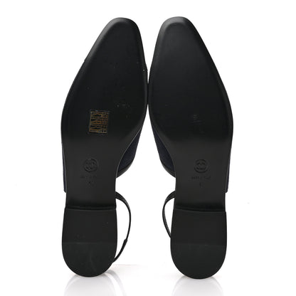 Chanel Suede Patent Crystal CC Cap Toe Slingback Flats 41 Navy Black 6 of 9
