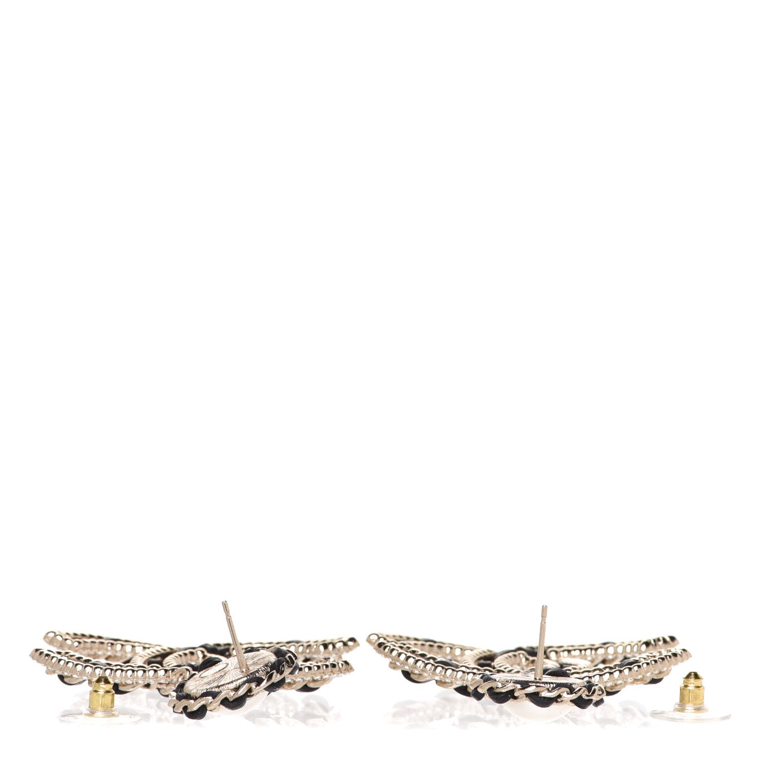 Chanel Pearl Lambskin Crystal Chain CC Drop Earrings Black Gold 3 of 5