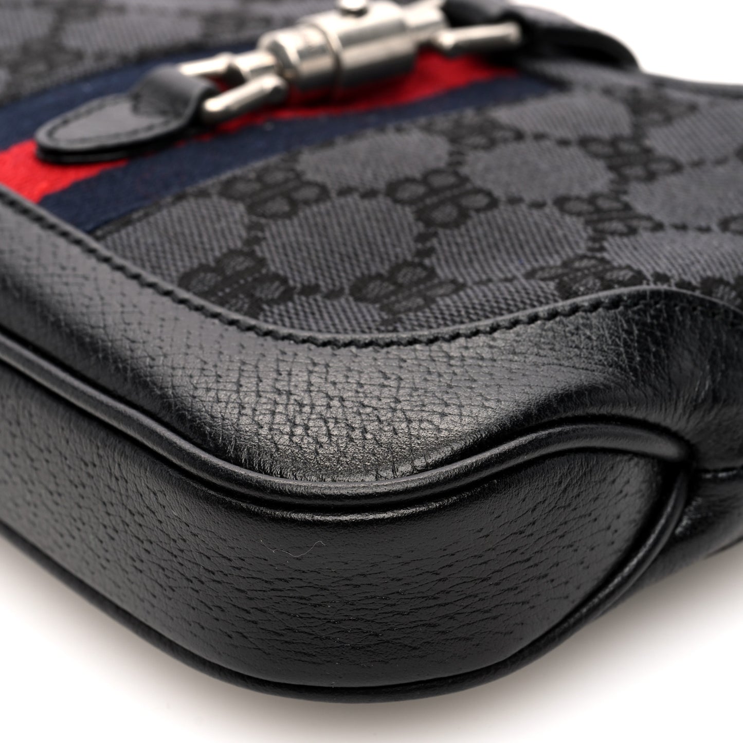 X BALENCIAGA BB Monogram Calfskin Web Mini Jackie 1961 Hobo Black