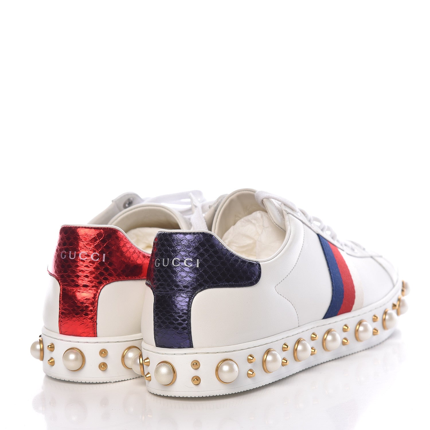 Gucci Calfskin Ayers Web Pearl Studded Womens Ace Sneakers 40.5 White 4 of 9