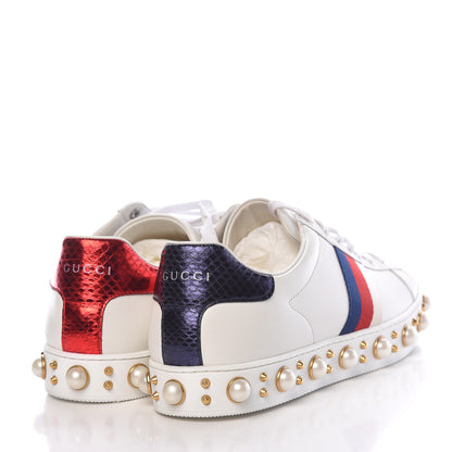 Gucci Calfskin Ayers Web Pearl Studded Womens Ace Sneakers 40.5 White 4 of 9