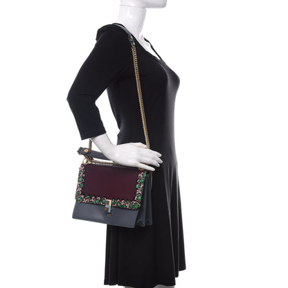 Fendi Calfskin Ribbon Lace Up Kan I Shoulder Bag Bordeaux Blue 2 of 10