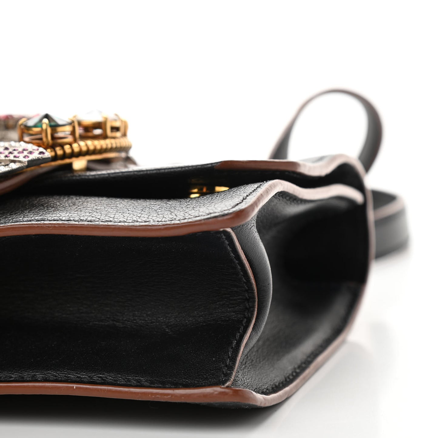 Goatskin Madras Soft Calf Crystal Embellished Shoulder Bag Black