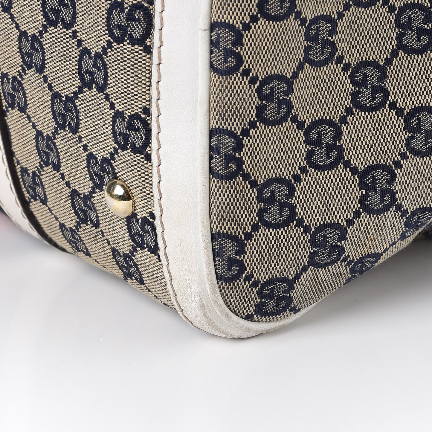 Monogram Selleria Calfskin Vintage Web Medium Boston Beige Blue Mystic White