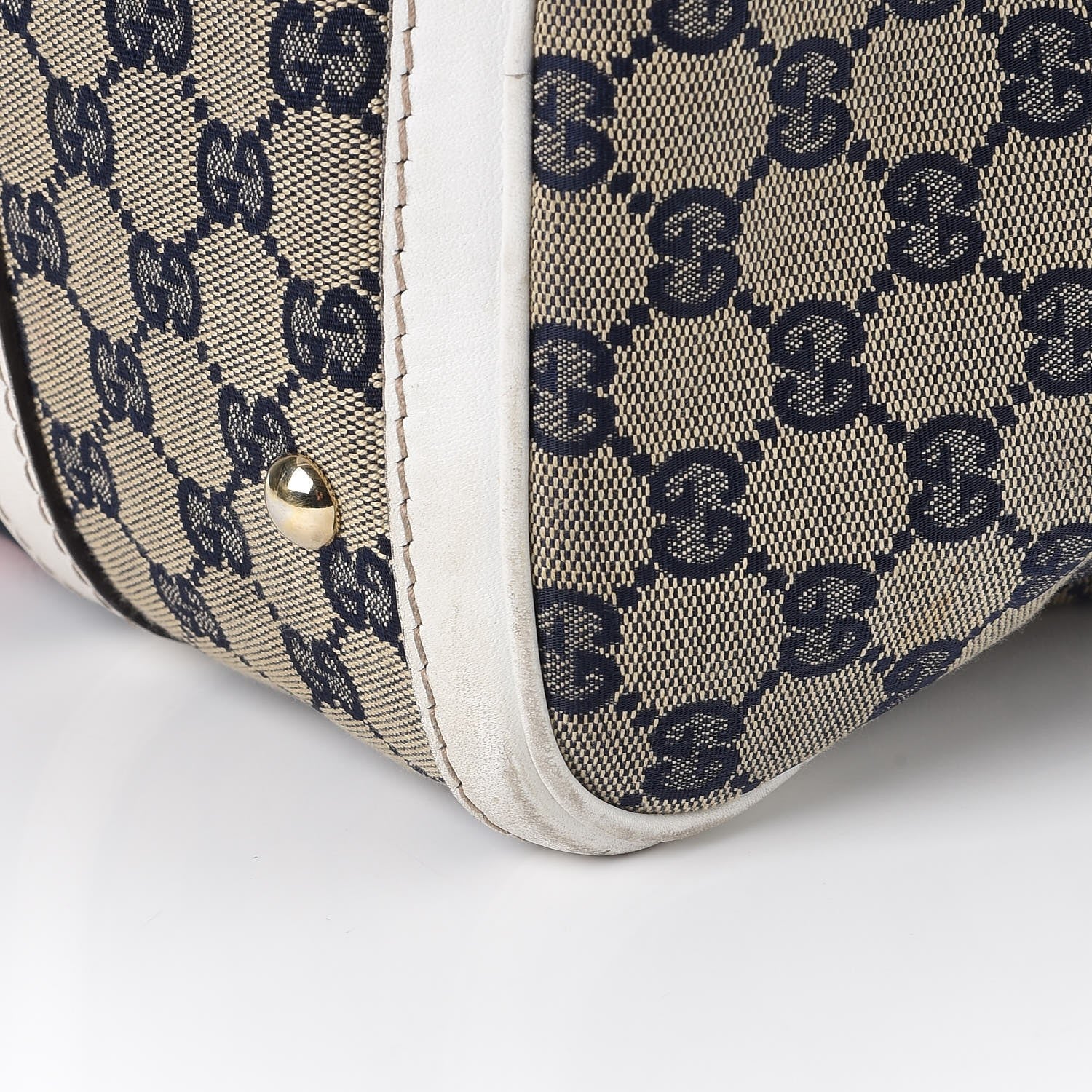 Gucci Monogram Selleria Calfskin Vintage Web Medium Boston Beige Blue Mystic White 30 of 32