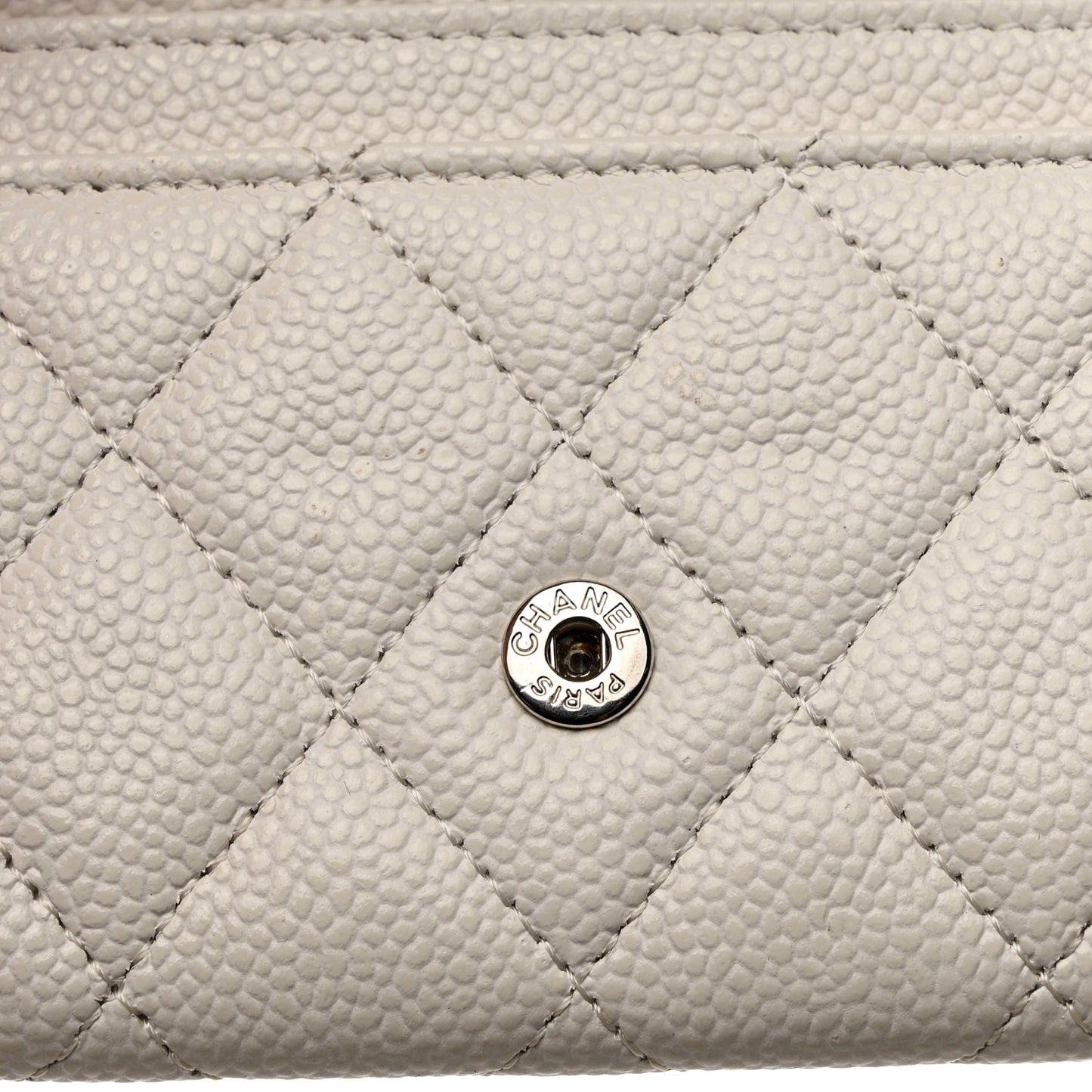 Caviar Quilted Flap Card Holder Wallet White