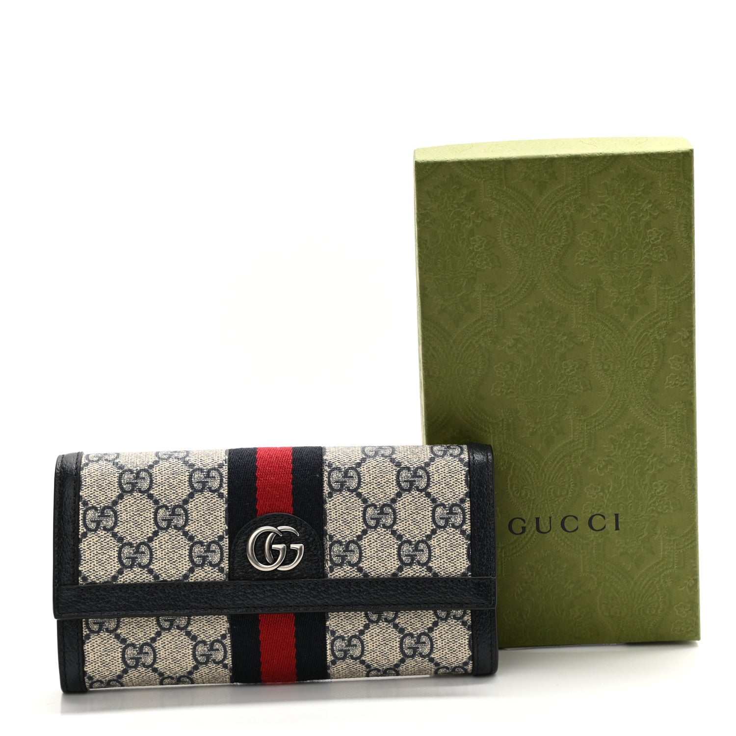 Gucci GG Supreme Monogram Textured Calfskin Web Ophidia Continental Wallet Beige Blue 8 of 8