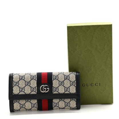 Gucci GG Supreme Monogram Textured Calfskin Web Ophidia Continental Wallet Beige Blue 8 of 8