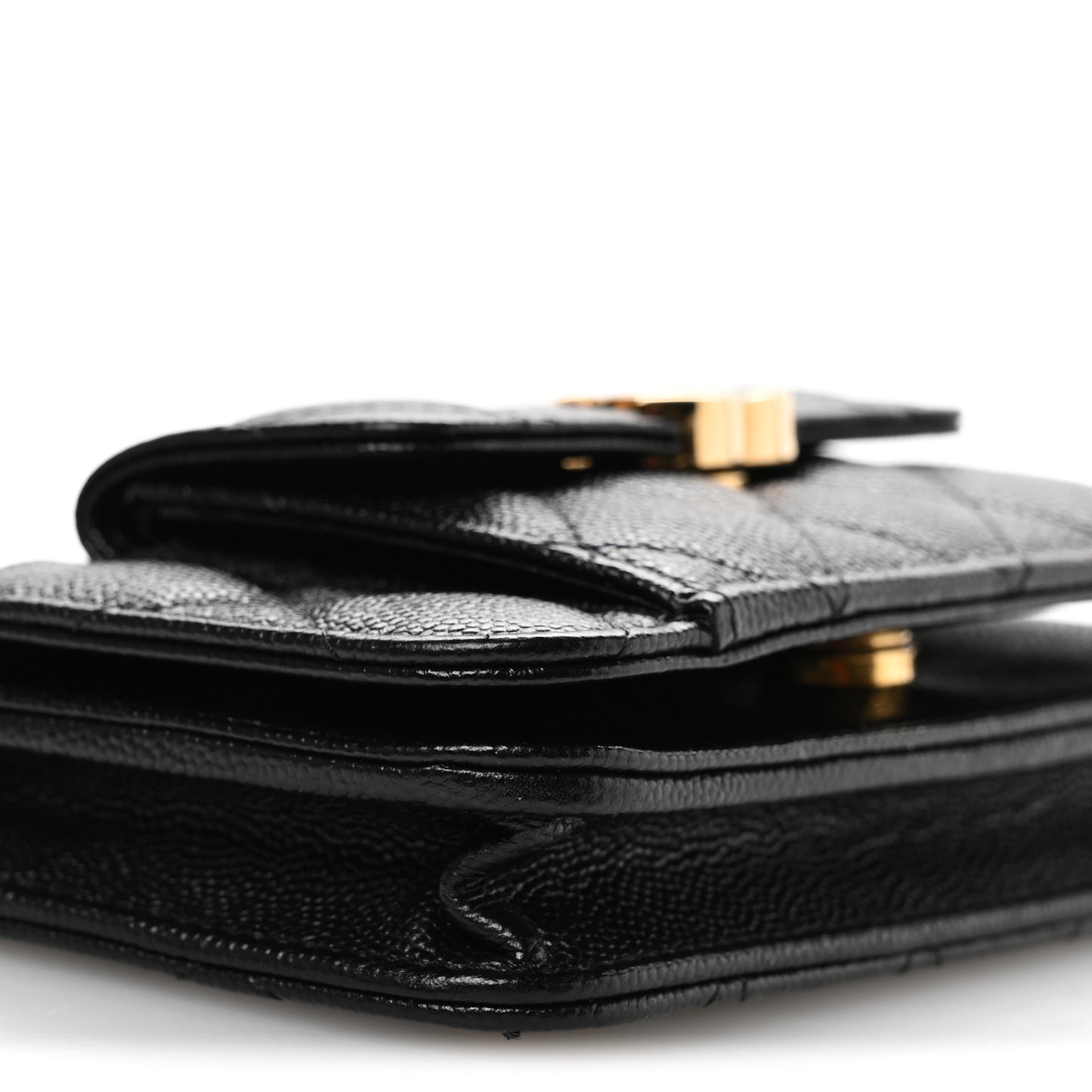 Caviar Quilted Pocket Twins Clutch With Chain Black