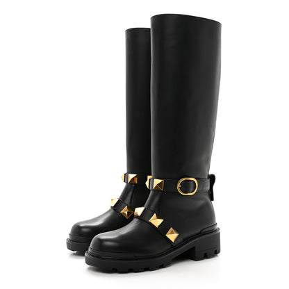 Valentino Garavani Calfskin Roman Stud Knee High Boots 36 Black 3 of 9