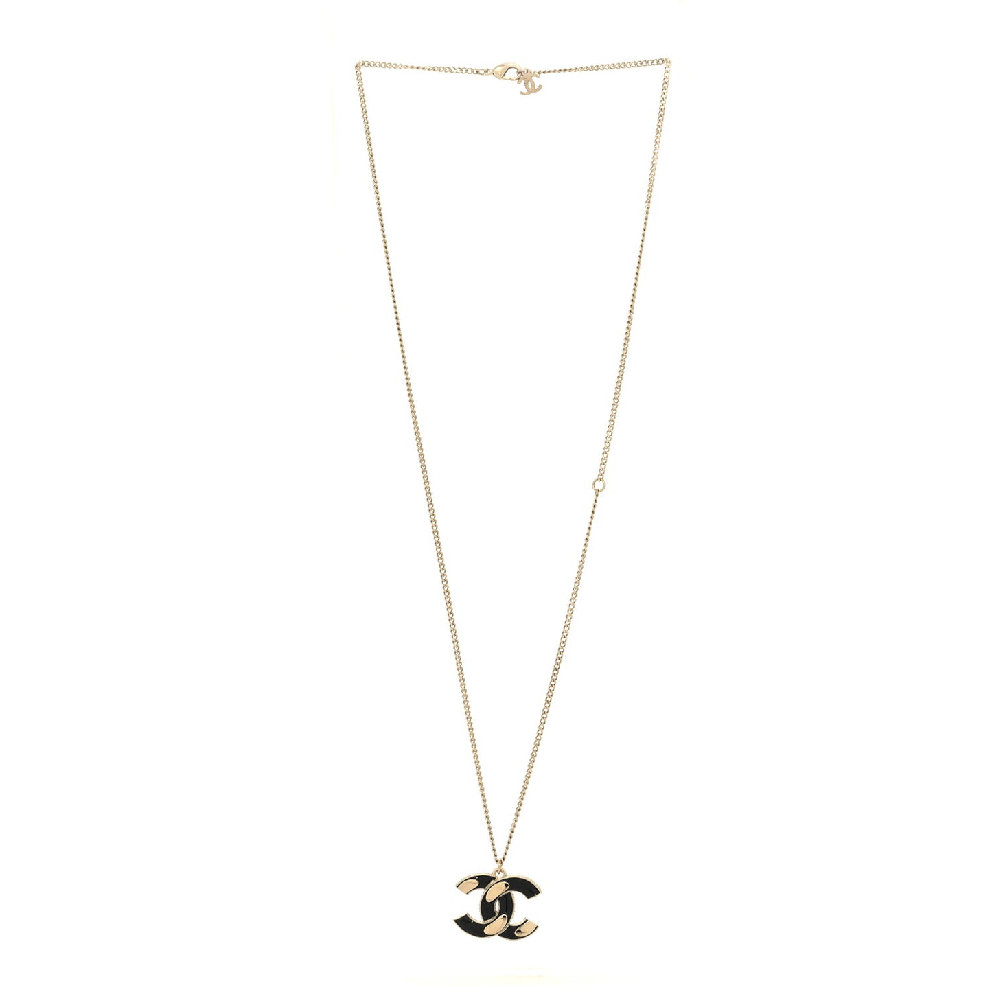 Enamel CC Pendant Necklace Black Light Gold