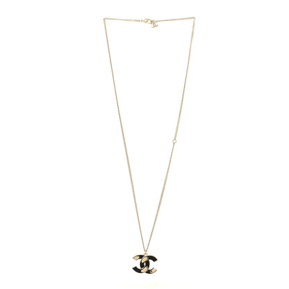 Chanel Enamel CC Pendant Necklace Black Light Gold 3 of 5