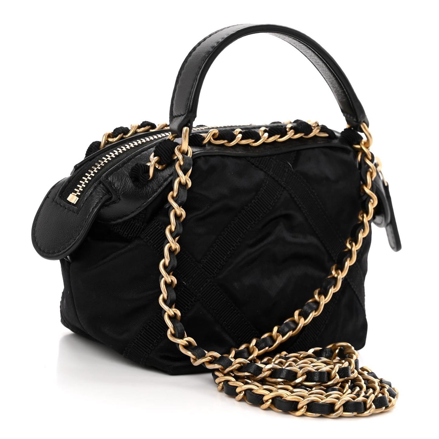 Nylon Grosgrain Quilted Lifestyle Clutch with Chain Black