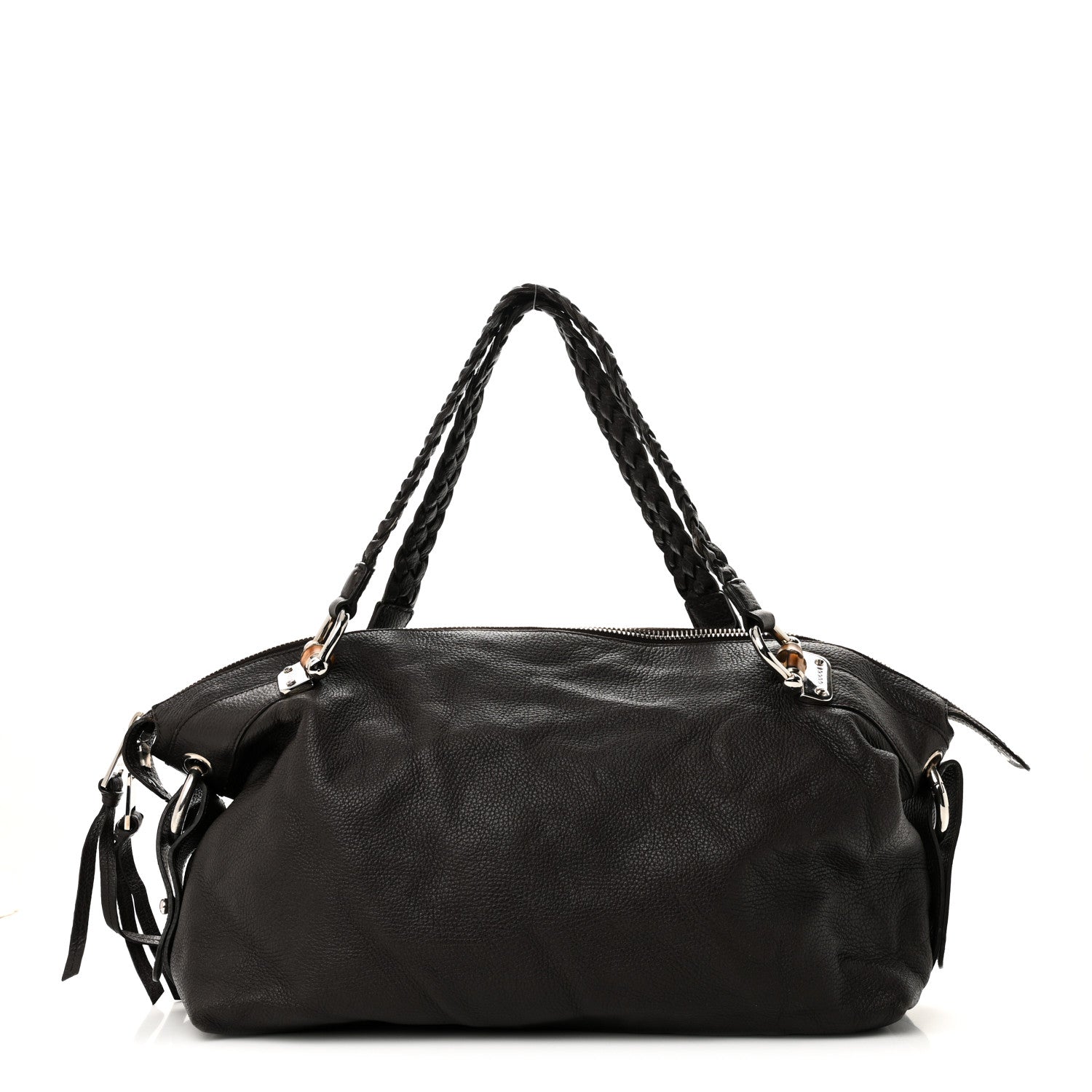 Gucci Pebbled Calfskin Large Bamboo Bar Tassel Shoulder Bag Dark Brown 1 of 10