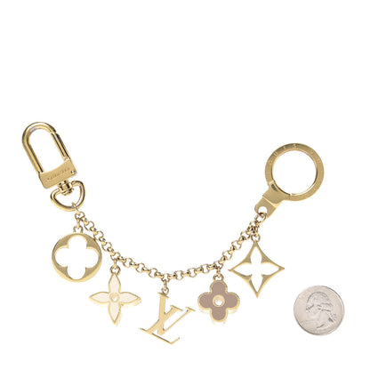 Louis Vuitton Brass Enamel Fleur De Monogram Bag Charm Chain Gold 2 of 3