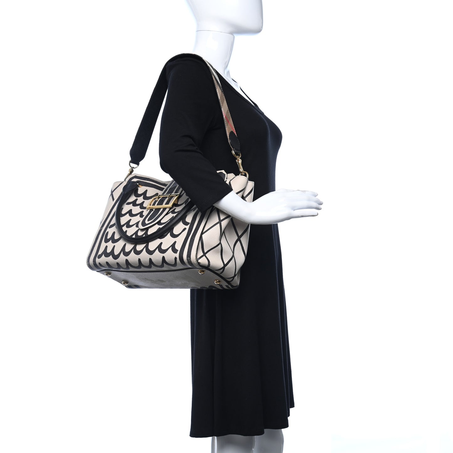 Soft Grain Calfskin L'oeil Print Medium Buckle Tote Limestone